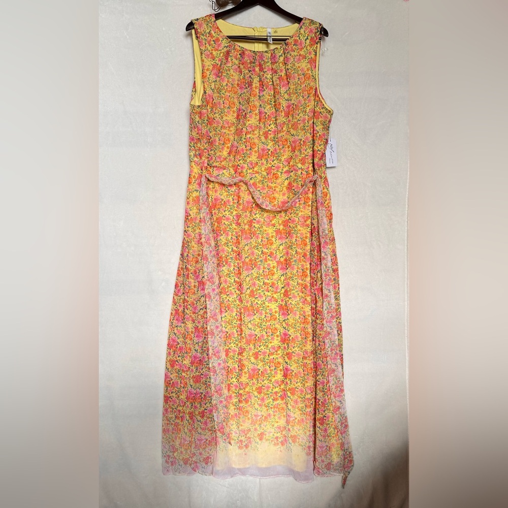 NWT NY Collection Woman Yellow Pink Floral Dress 3X
